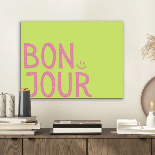 Groen - Smiley - Bonjour - Roze PET vilt klein -sfeer1