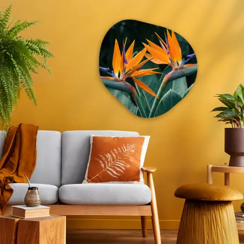 Paradijsvogel - Bloem - Exotisch Wandcirkel Organisch Aluminium middel -sfeer4