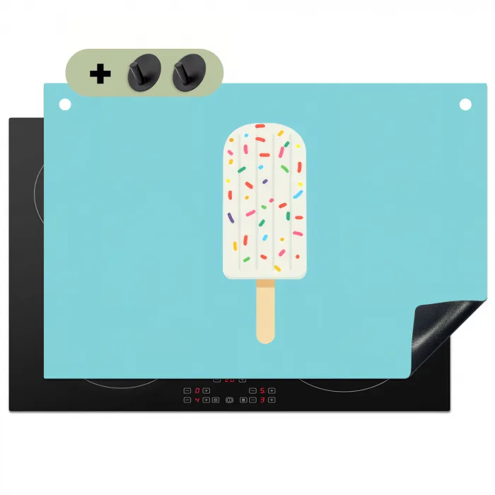 Ijsje - Stokje - Sprinkles - Lichtblauw Inductie beschemer met haakjes klein -3d