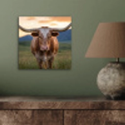 Longhorn - Landschap - Zonsondergang aluminium wit klein -sfeer2