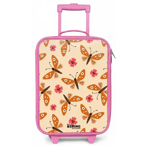 Oranje vlinders en roze bloemen op beige achtergrond Kinderkoffer - Roze klein -zz3dotto