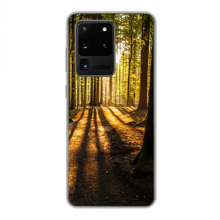 Zon - Bomen - Bos - Landschap Telefoonhoesje Samsung Galaxy S20 Ultra klein -3d