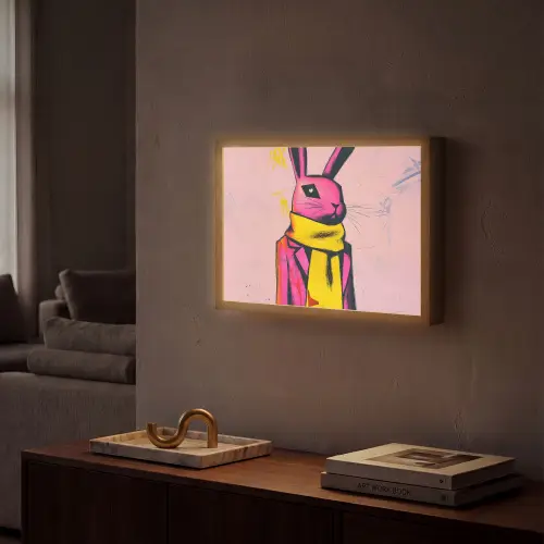 Abstract - Konijn - Sjaal - Geel Light Box met batterij (Wandlamp) middel -sfeer1