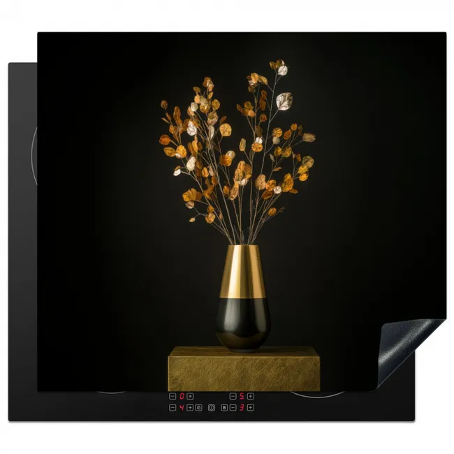 Goudbruine - Bladeren - Vaas - Herfstachtig Inductie beschermer vinyl 3mm middel -3d