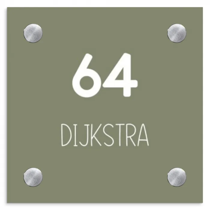 Olijfgroen - Modern Naambord Vierkant klein -3d