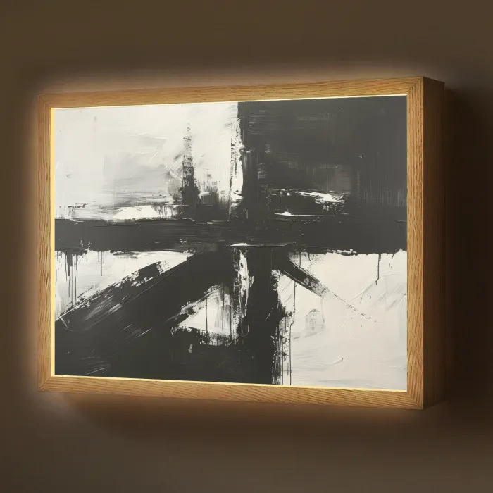 Modern - Zwart wit - Abstract - Kunst Light Box met batterij (Wandlamp) middel -z3d_website