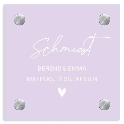 Lila - Sierlijk Naambord Vierkant klein -3d