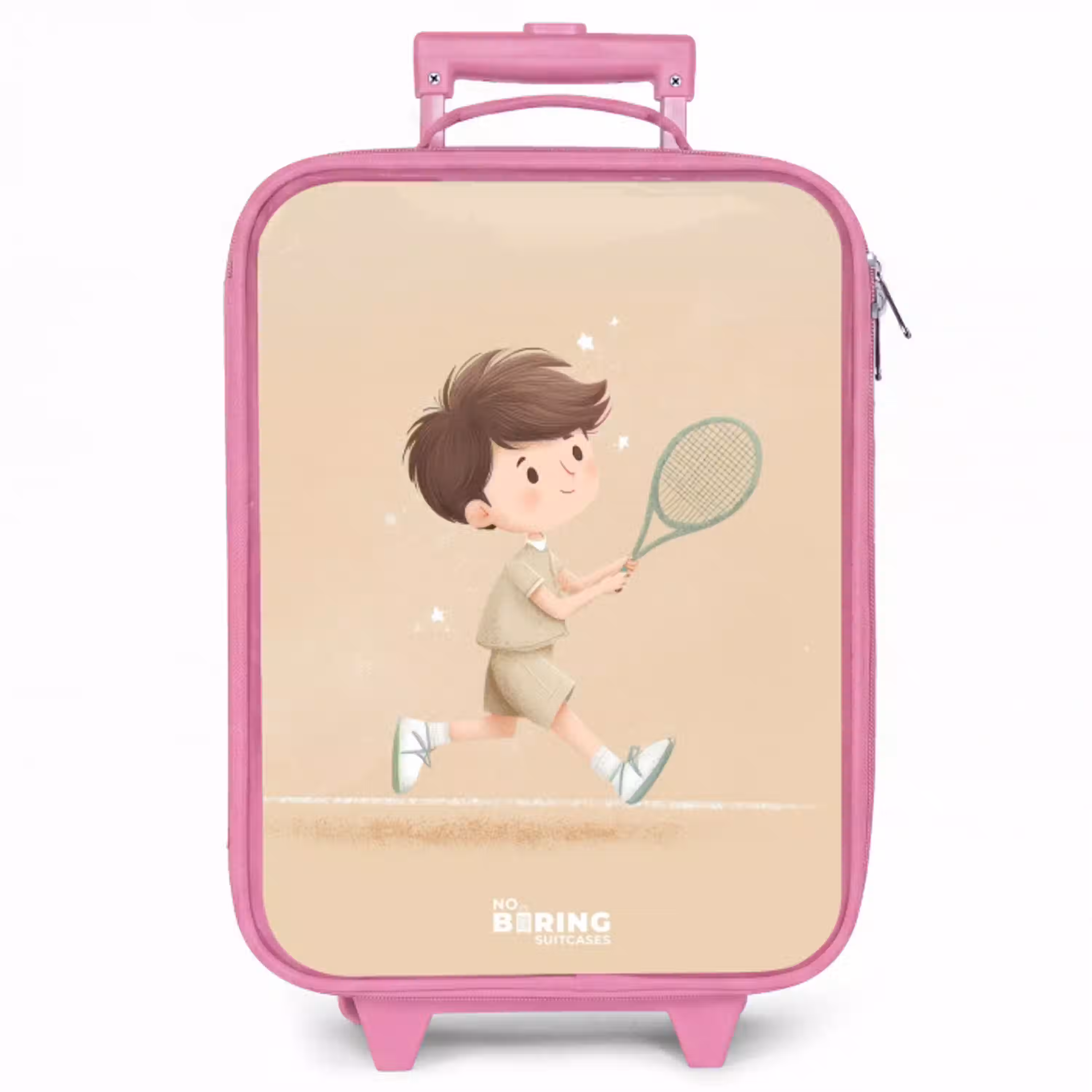 Jongen speelt tennis op zandkleurige achtergrond Kinderkoffer - Roze klein -zzz_website3d