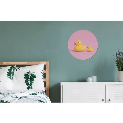 Eendjes - Vrolijk - Roze Wandcirkel aluminium klein -slaapkamer