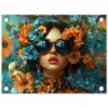 Vrouw - Bloemen - Oranje - Blauw - Modern tuinposter los doek klein -3d