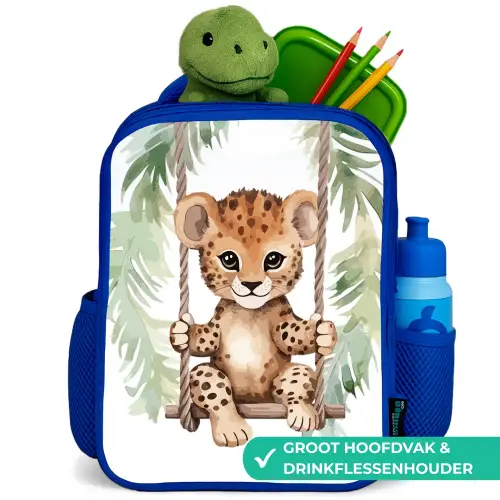 Luipaard - Dier - Kinderen - Jungle Kinderrugzak - Blauw middel -inhoud_NL