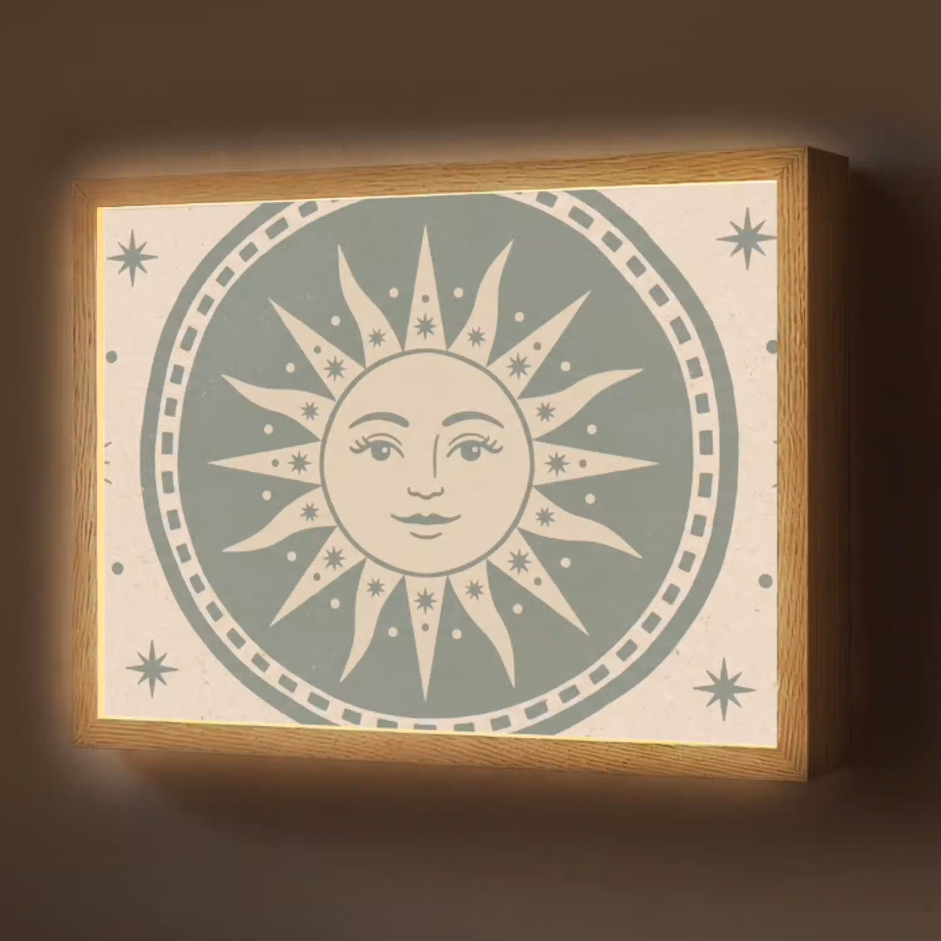 Zon - Sterren - Astrologie - Vintage - Groen Light Box met batterij (Wandlamp) middel -z3d_website