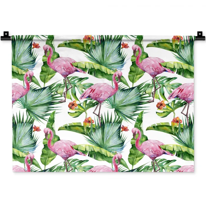 Flamingo - Bladeren - Tropisch Wandkleed katoen klein -zz3d