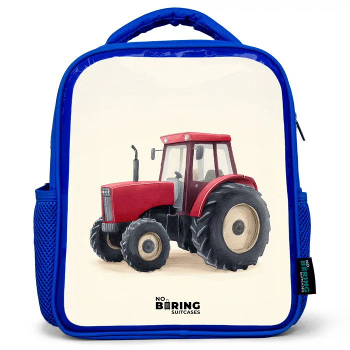Tractor - Getekend - Rood Kinderrugzak - Blauw middel -3d