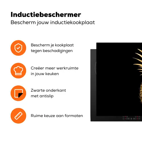 Ananas - Zwart - Goud - Luxe Inductie beschermer vinyl 3mm klein -zzzzzzz-td-ups