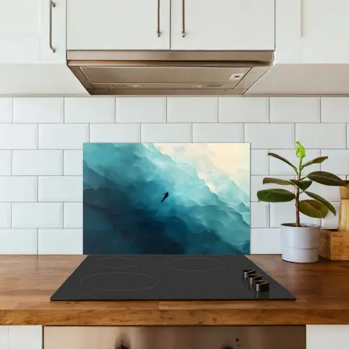 Zee - Silhouet - Abstract - Blauw keuken achterwand spatscherm klein -sfeer2