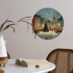 Kerstsfeer - Stadsplein - Kleurrijk Wandcirkel behangsticker klein -sfeer3
