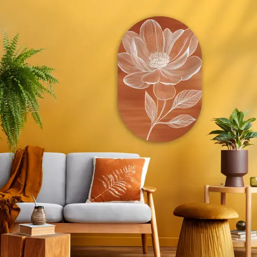 Bloem - Minimalistisch - Wit Wandcirkel Ovaal Glas middel -sfeer4