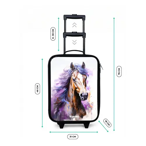 Aquarel paard met paarse manen Kinderkoffer - Zwart klein -productfoto_formaten