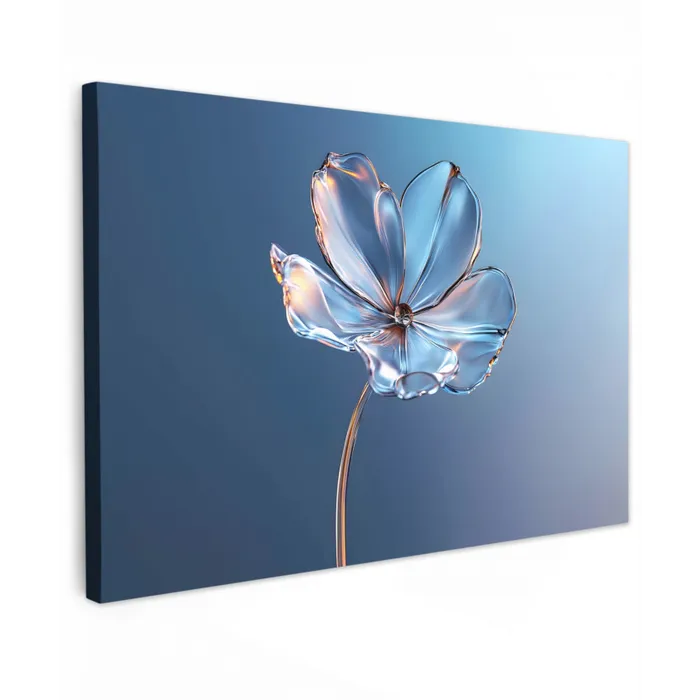 Blauw - Bloem - Glazen - Sierlijk Tuinposter op houten frame 2 cm dik klein -3d