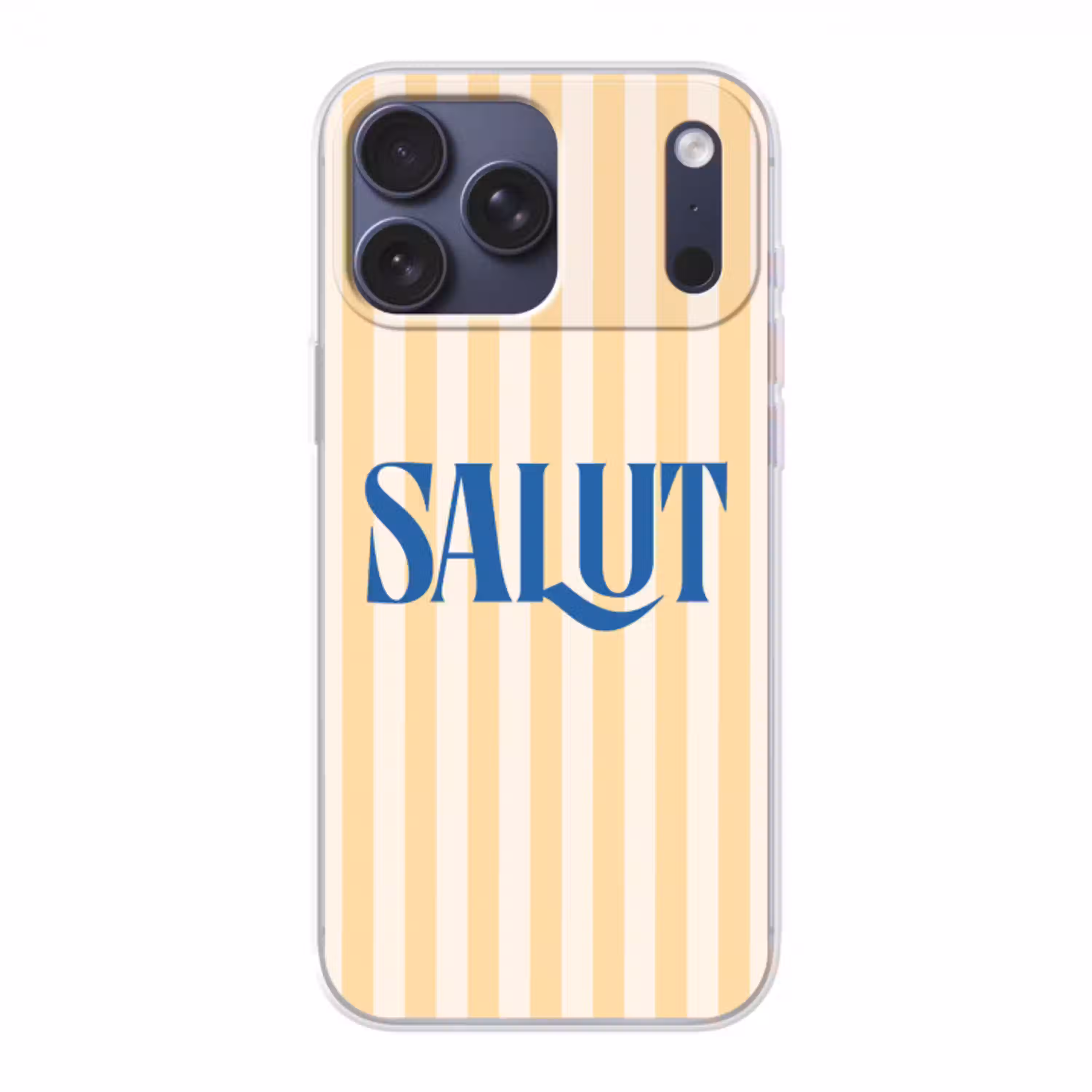 Salut - Quote - Strepen - Geel - Blauw - Wit Telefoonhoesje iPhone 17 Pro Max klein -3d