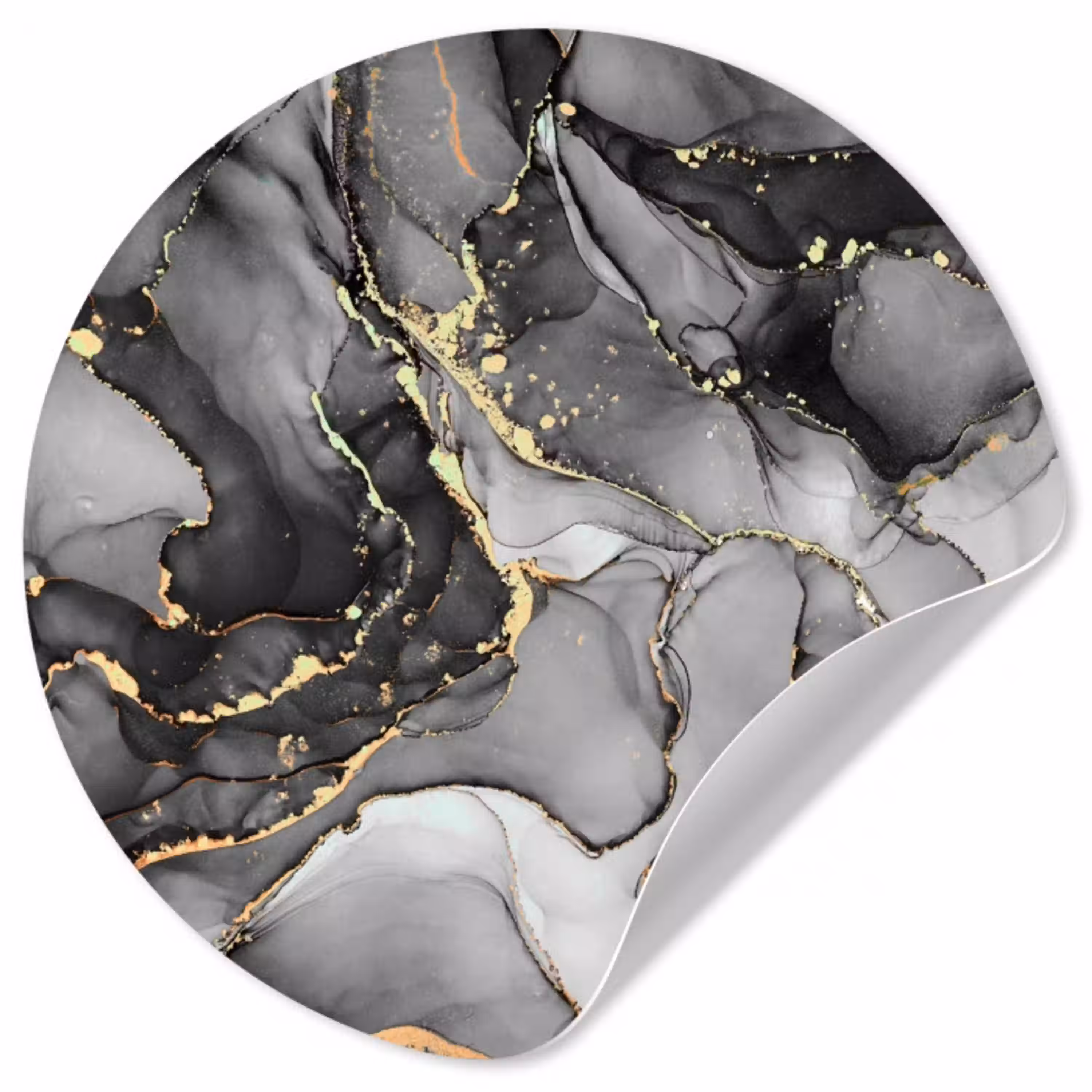 Marmer - Zwart - Goud - Grijs Wandcirkel behangsticker klein -3d
