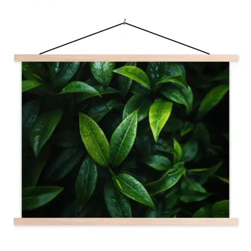 Bladeren - Regendruppels - Licht - Groen textielposter latten blank klein -3d