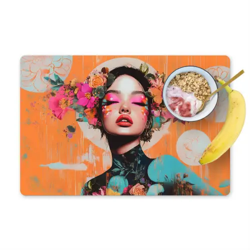 Portret - Vrouw - Abstract - Bloemen Placemat vinyl groot -zzzproduct_Kitchenyeah-website