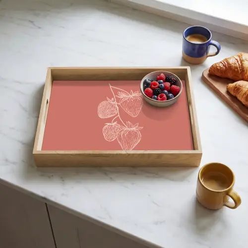 Minimalistisch - Illustratie - Aardbei - Tak Dienblad Rechthoek middel -sfeer2