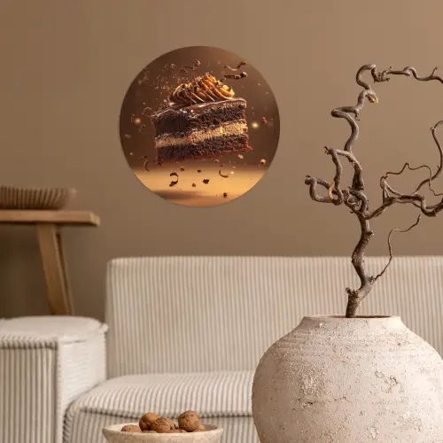 Taart - Chocolade - Eten - Brownie Wandcirkel behangsticker klein -sfeer1