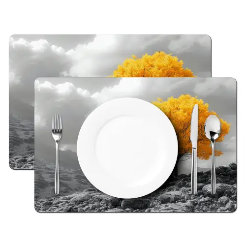 Boom - Geel - Natuur - Zwart wit Placemat vinyl groot -zzsfeer2_Kitchenyeah-website