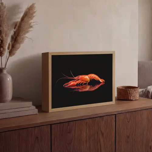 Kreeft - Oranje - Zwart - Opvallend Light Box met batterij (Wandlamp) middel -sfeer2