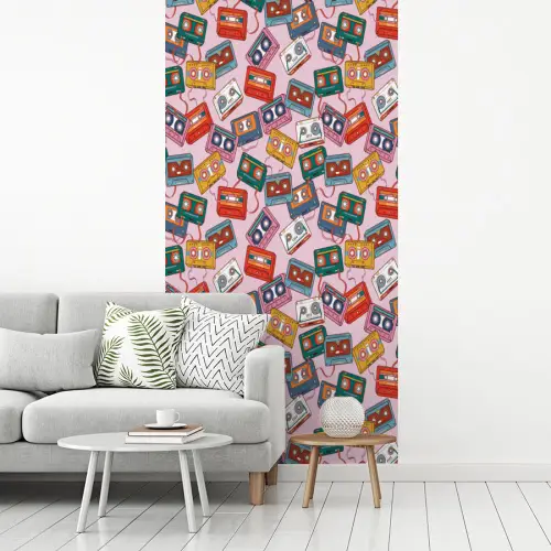 Cassette - Patroon - Roze fotobehang vinyl groot 64 -woonkamer