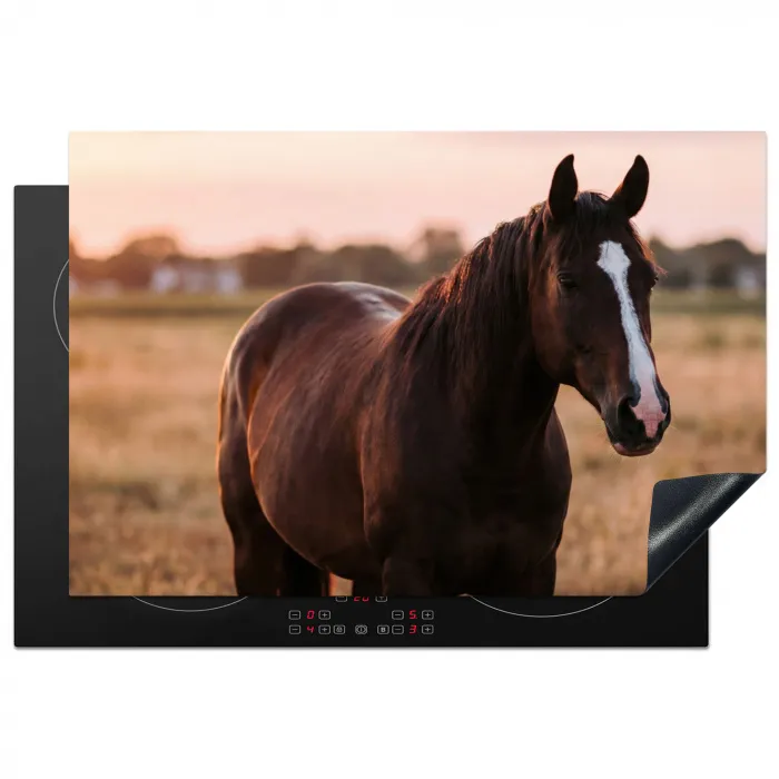 Paard - Zonsondergang - Bruin Inductie beschermer vinyl 3mm klein -3d