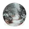 Bos - Winter - Bomen - Natuur - Pad - Sneeuw Wandcirkel aluminium klein -3d