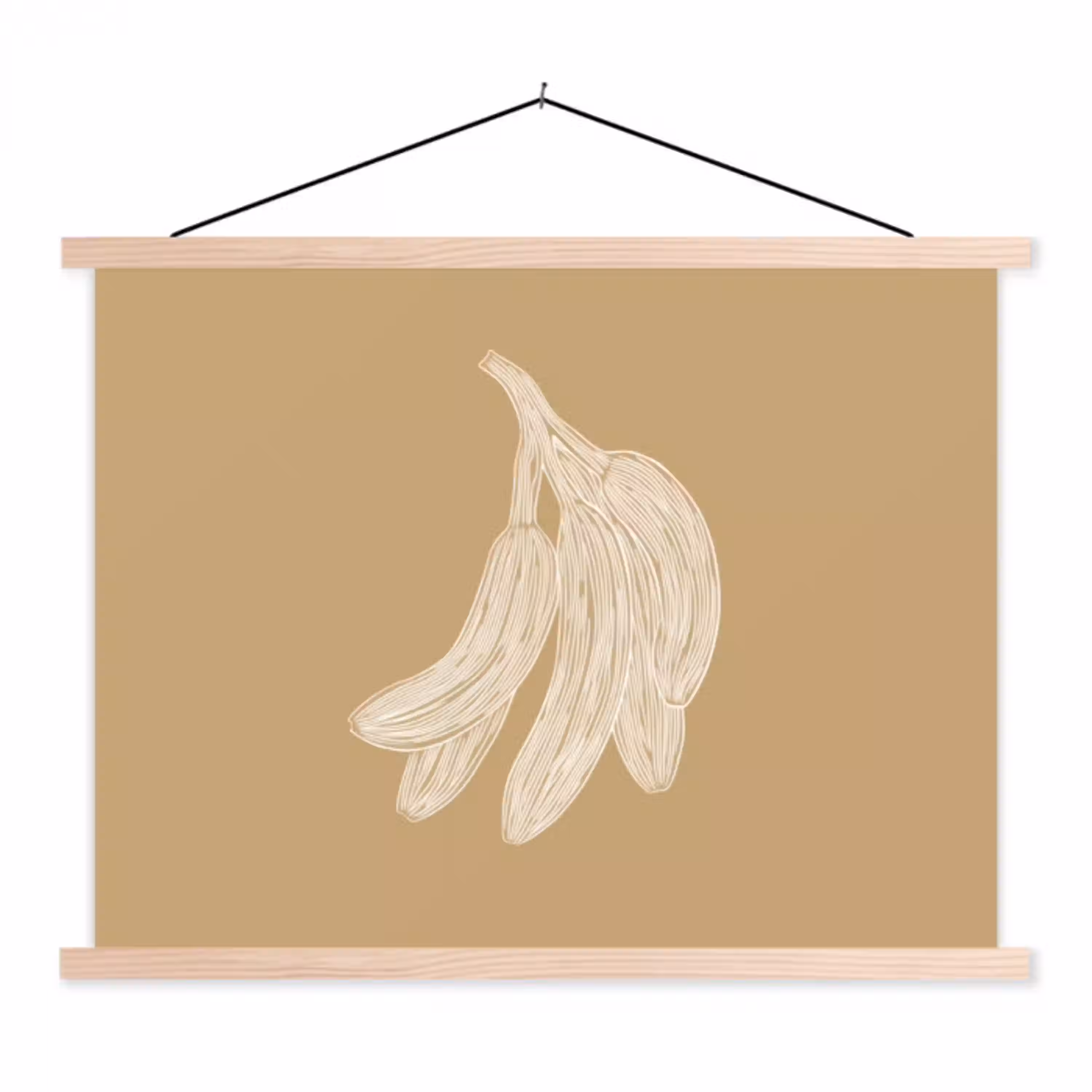 Bananen - Beige - Lijntekening - Minimalistisch textielposter latten blank klein -3d