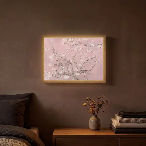 Amandelbloesem - Kunst - Van Gogh - Roze Light Box met batterij (Wandlamp) middel -sfeer4