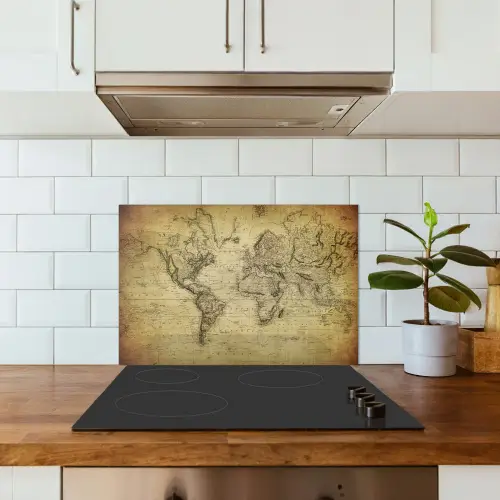 Wereldkaart - Vintage - Antiek - Bruin - Papier keuken achterwand spatscherm klein -sfeer2