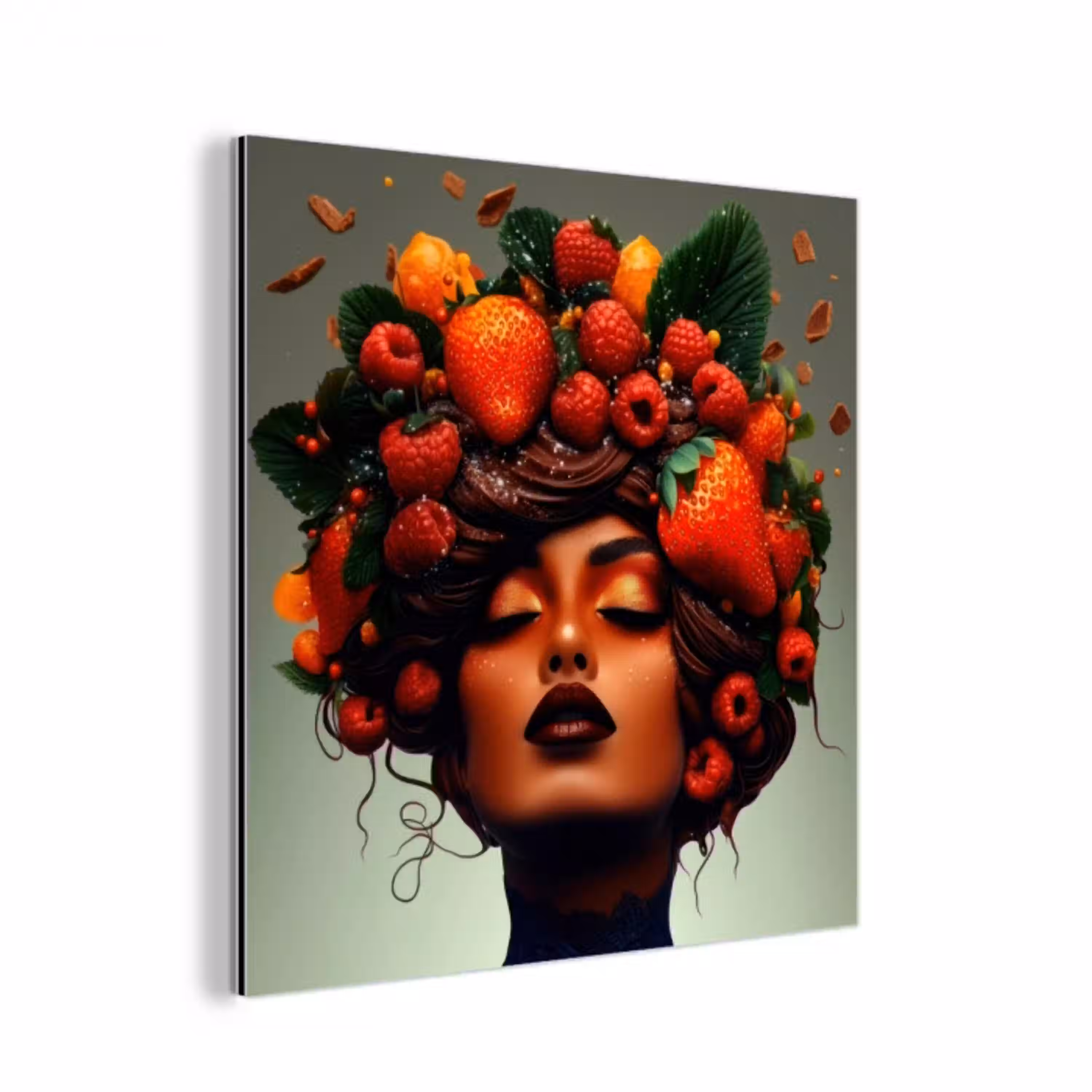 Vrouw - Chocolade - Frambozen - Aardbeien - Koekjes aluminium wit klein -3d
