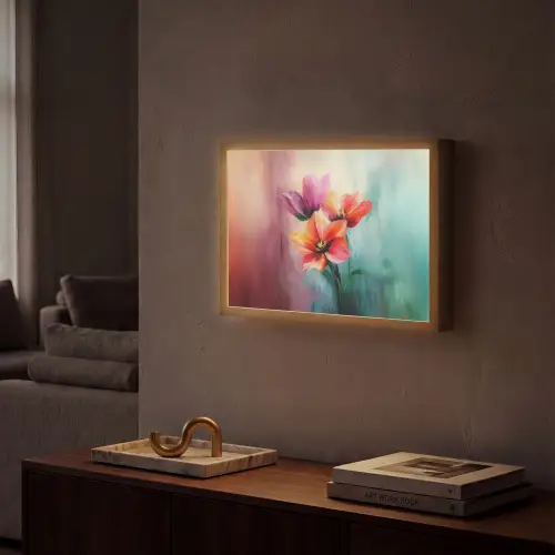Tulpen - Lichtreflecties - Kleurverloop Light Box met batterij (Wandlamp) middel -sfeer1