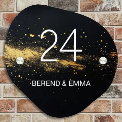 Gouden verfspatten - Klassiek Naambord Organisch middel -sfeer10