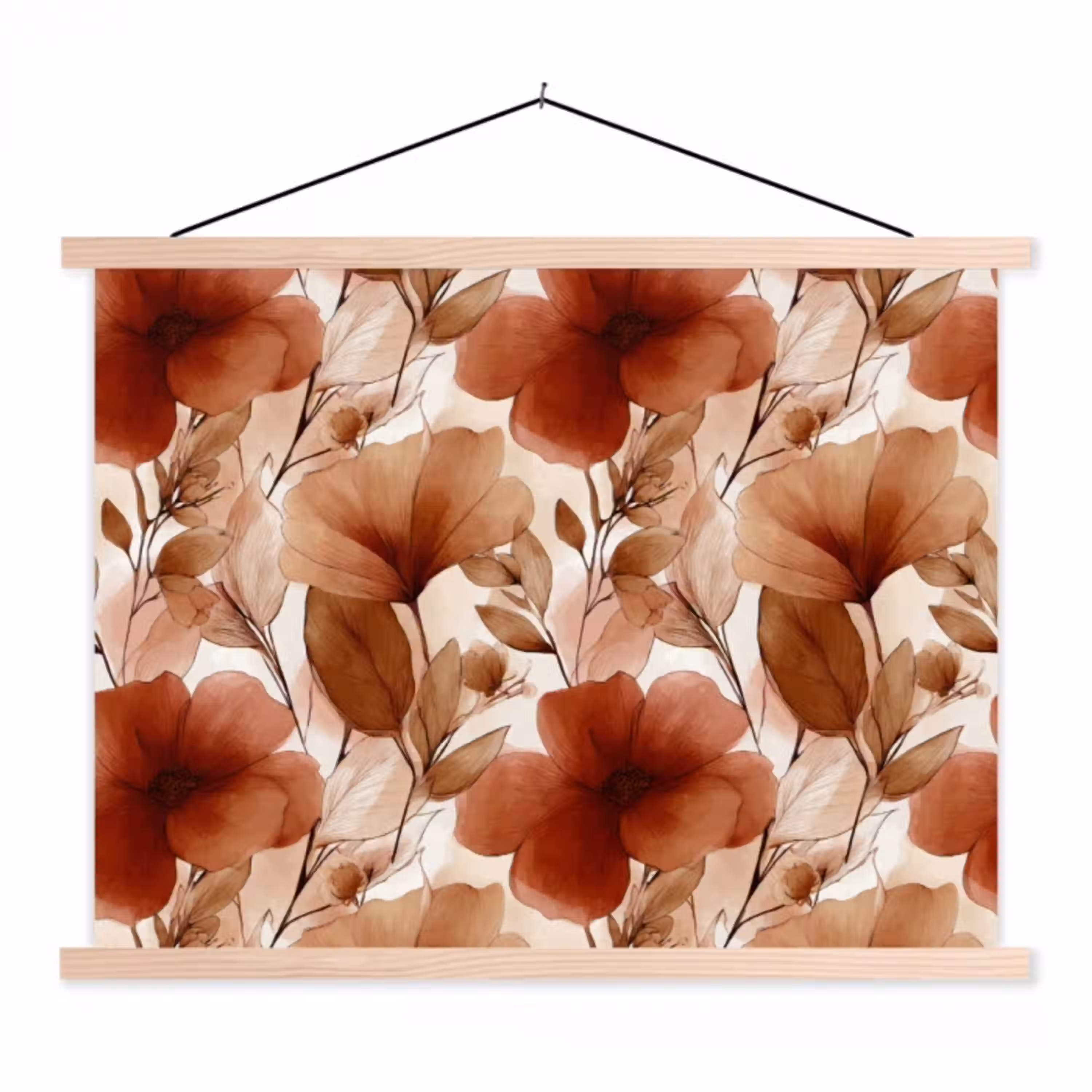Bloemen - Aquarel - Botanisch - Terracotta textielposter latten blank klein 122 -3d