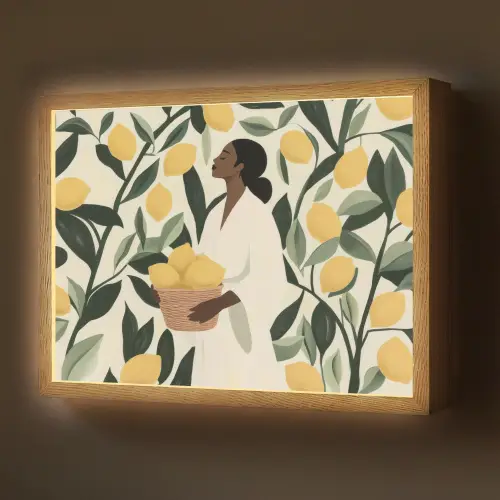 Vrouw - Mand - Citroenen - Bladeren Light Box met batterij (Wandlamp) middel -z3d_website
