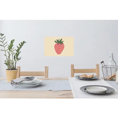 Aardbei - Minimalistisch - Rood - Fruit Muursticker klein -eettafel