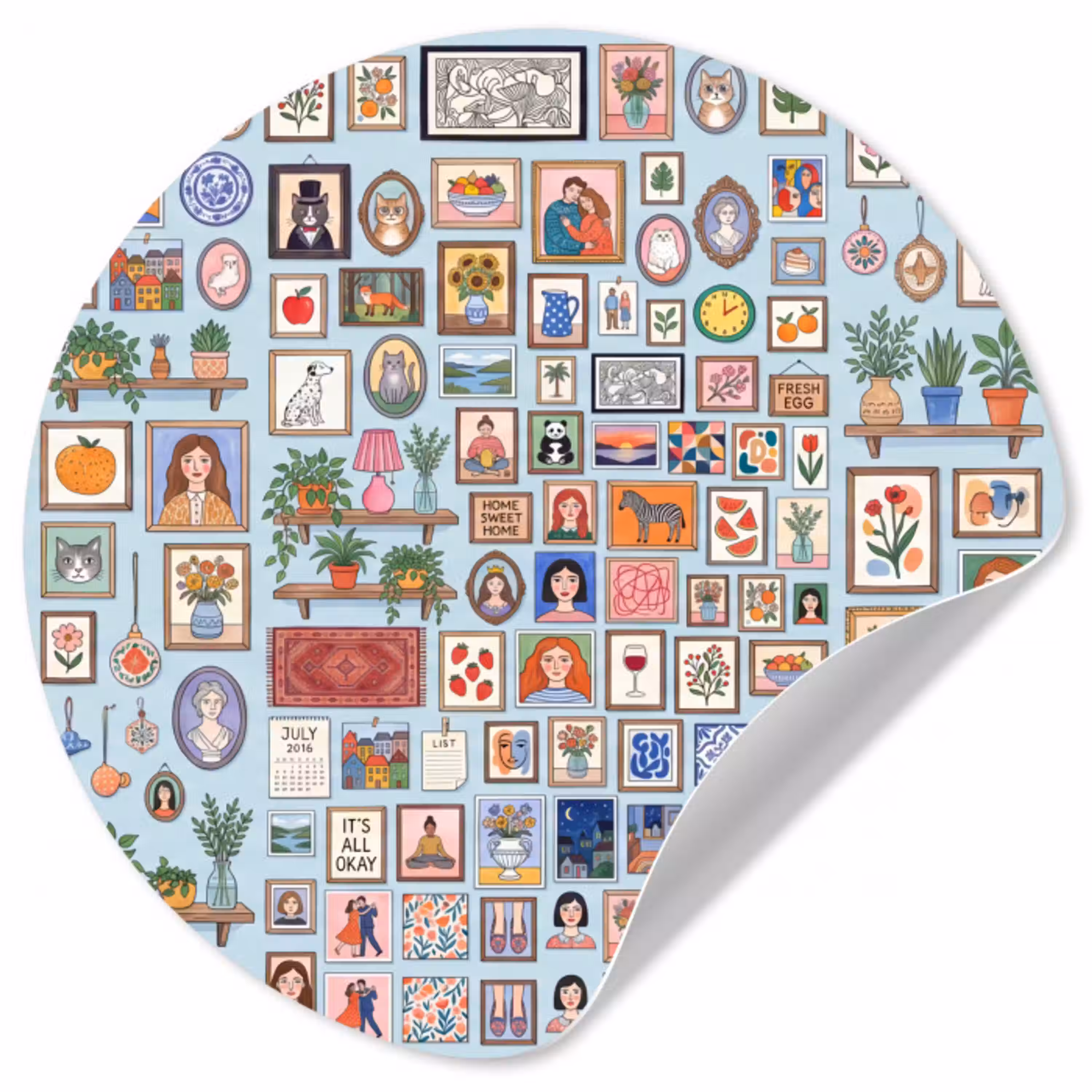 Wanddecoratie - Collectie - Huis - Illustratief - Kleurrijk Wandcirkel behangsticker klein -3d