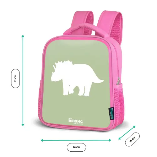Groen met Triceratops dino Kinderrugzak - Roze middel -productfoto_formaten