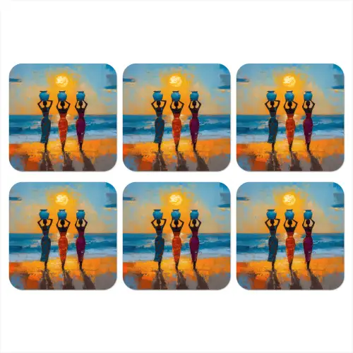 Vrouwen - Strand - Zondsondergang onderzetter kurk middel -3d