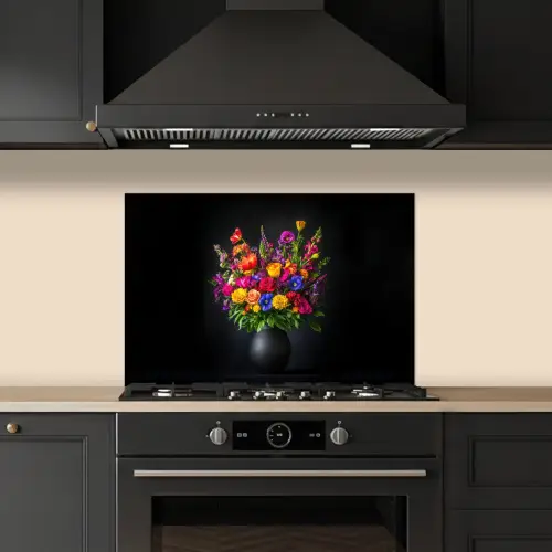 Felgekleurd - Bloemen - Vaas keuken achterwand spatscherm klein -sfeer1