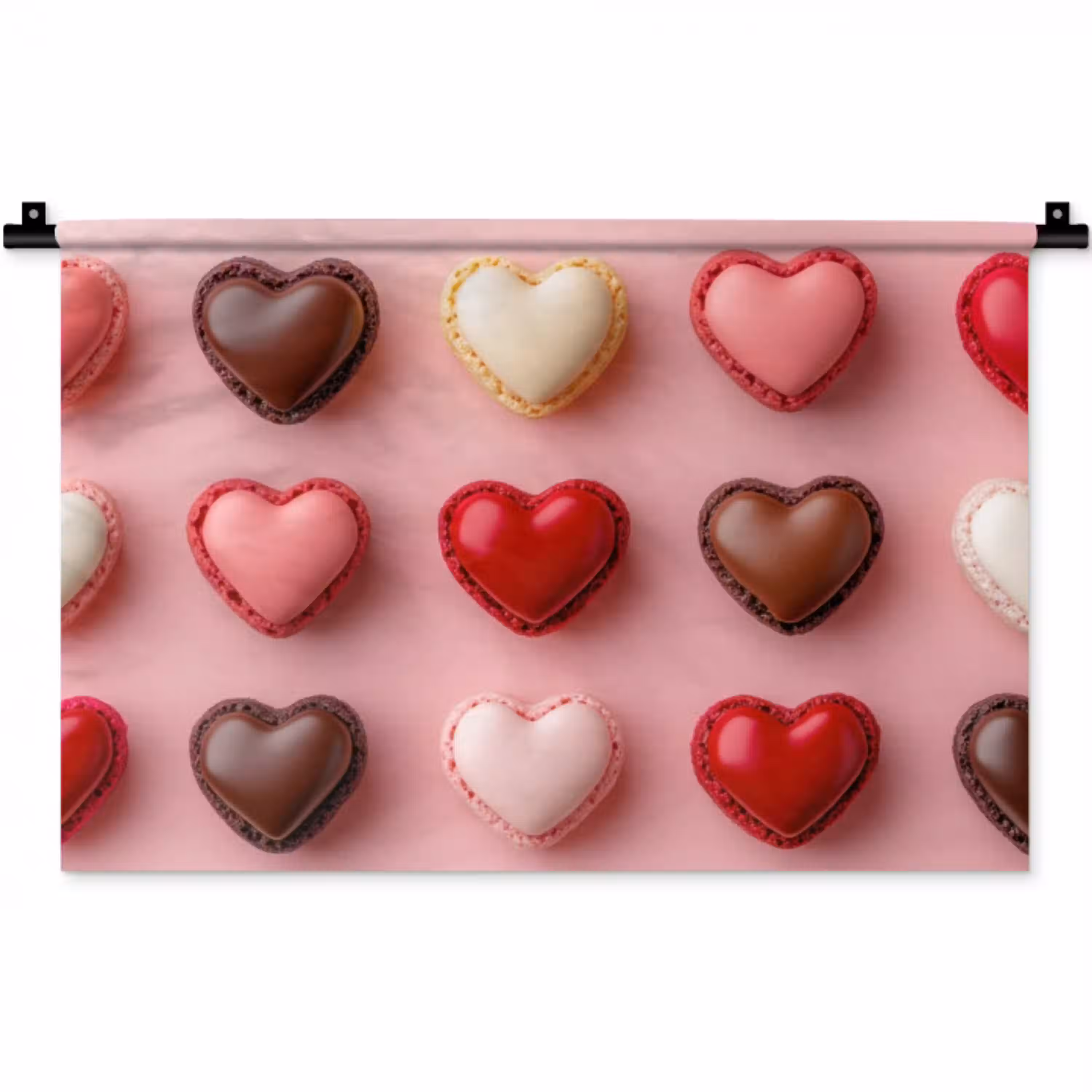Macarons - Hartjes - Kleurrijk - Roze Wandkleed katoen klein -zz3d