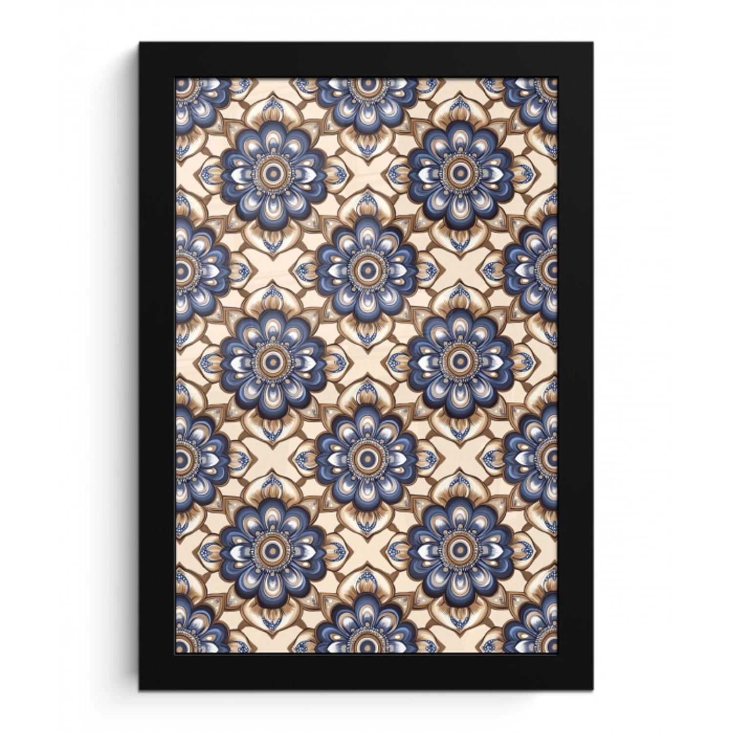 Floraal - Ornament - Blauw fotolijst zwart zonder passe partout klein 224 -3d